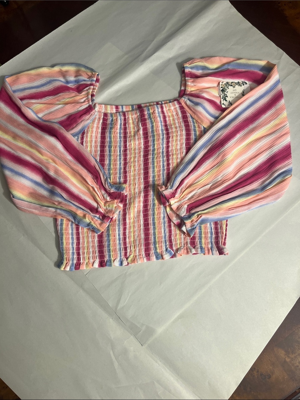 Chelsea & Violet Pastel Rainbow Smocked Top